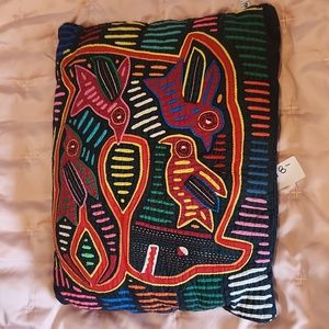 Reverse applique mola Ethnic bird pillow